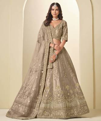Brown Art Silk Heavy Thread Embroidery Sequins Work Lehenga Choli 1