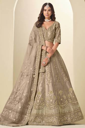 Brown Art Silk Heavy Thread Embroidery Sequins Work Lehenga Choli