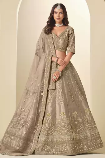 Brown Art Silk Heavy Thread Embroidery Sequins Work Lehenga Choli