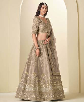 Brown Art Silk Heavy Thread Embroidery Sequins Work Lehenga Choli 2