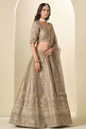 Brown Art Silk Heavy Thread Embroidery Sequins Work Lehenga Choli