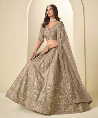 Brown Art Silk Heavy Thread Embroidery Sequins Work Lehenga Choli 3