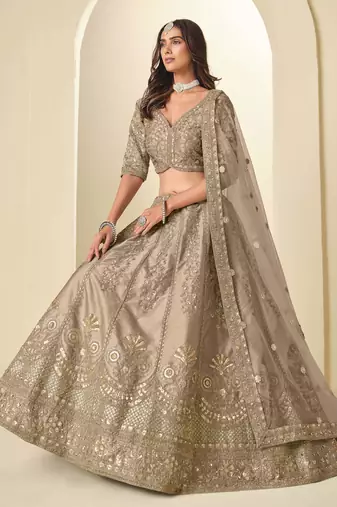 Brown Art Silk Heavy Thread Embroidery Sequins Work Lehenga Choli