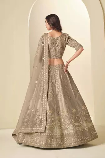 Brown Art Silk Heavy Thread Embroidery Sequins Work Lehenga Choli