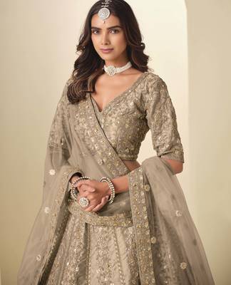 Brown Art Silk Heavy Thread Embroidery Sequins Work Lehenga Choli 5