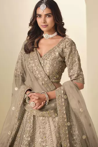 Brown Art Silk Heavy Thread Embroidery Sequins Work Lehenga Choli