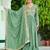 Elegant Green Floral Embroidered Silk Flared Gown With Dupatta
