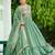 Elegant Green Floral Embroidered Silk Flared Gown With Dupatta