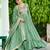 Elegant Green Floral Embroidered Silk Flared Gown With Dupatta