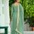 Elegant Green Floral Embroidered Silk Flared Gown With Dupatta