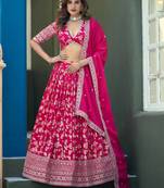 Rani Pink Dola Silk Jacquard Woven With Heavy Thread Embroidery Sequins Work Lehenga Choli