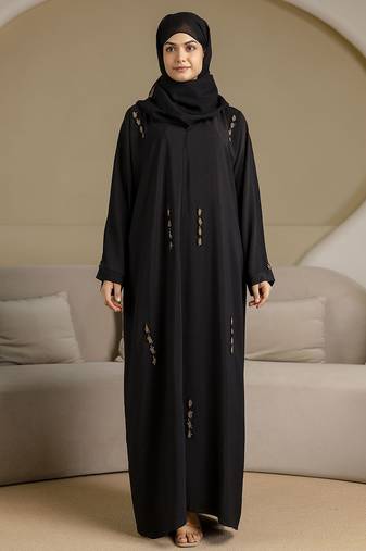 Lycra Blend Black Abaya Burqa with Hijab Islamic Wear with Hand Work Embroidery Work Burqa