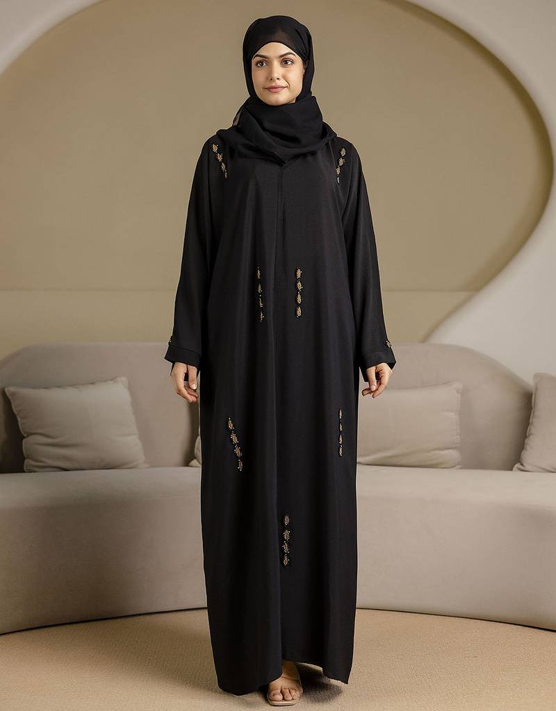 Lycra Blend Black Abaya Burqa with Hijab Islamic Wear with Hand Work Embroidery Work Burqa