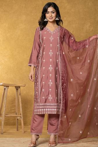 rust silk kurta dupatta pant set