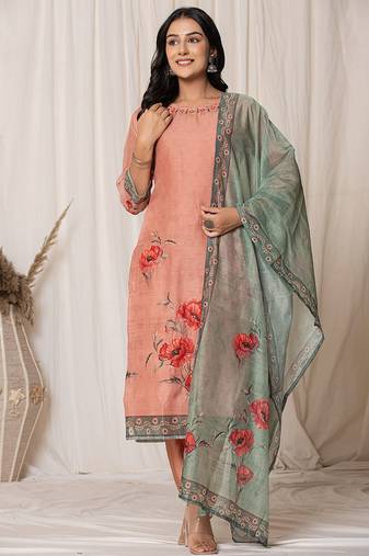 chanderi rust kurta dupatta set