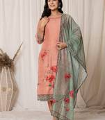 chanderi rust kurta dupatta set