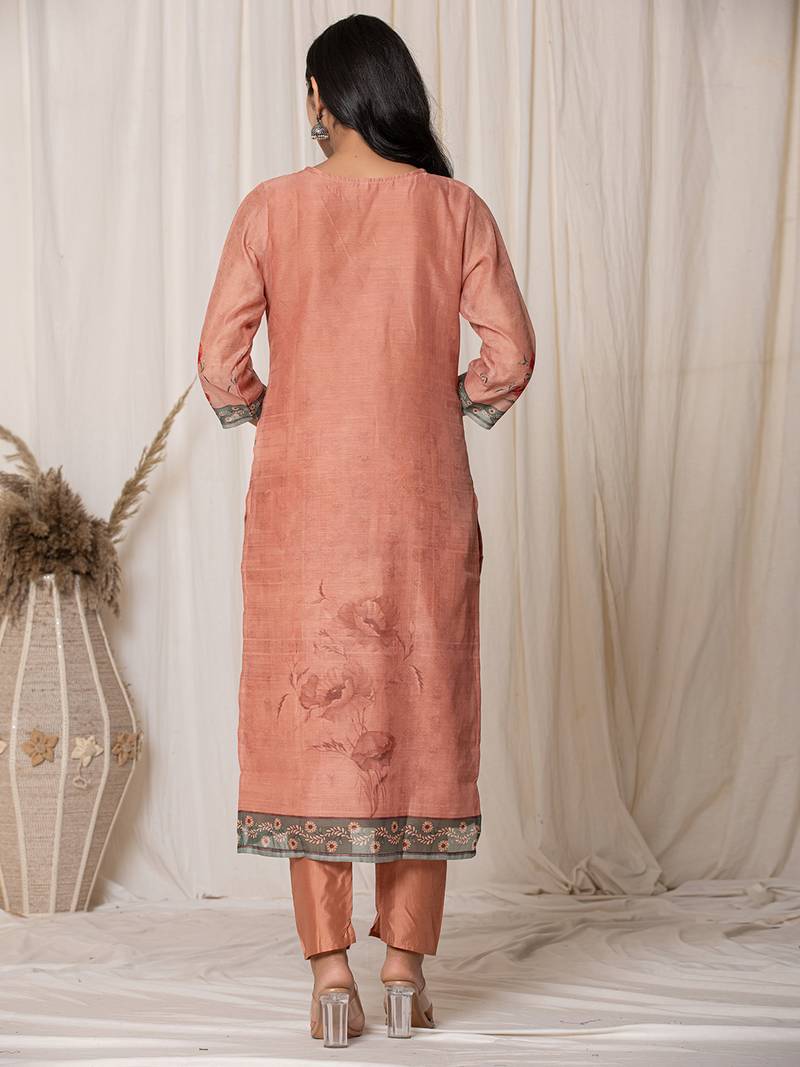 chanderi rust kurta dupatta set