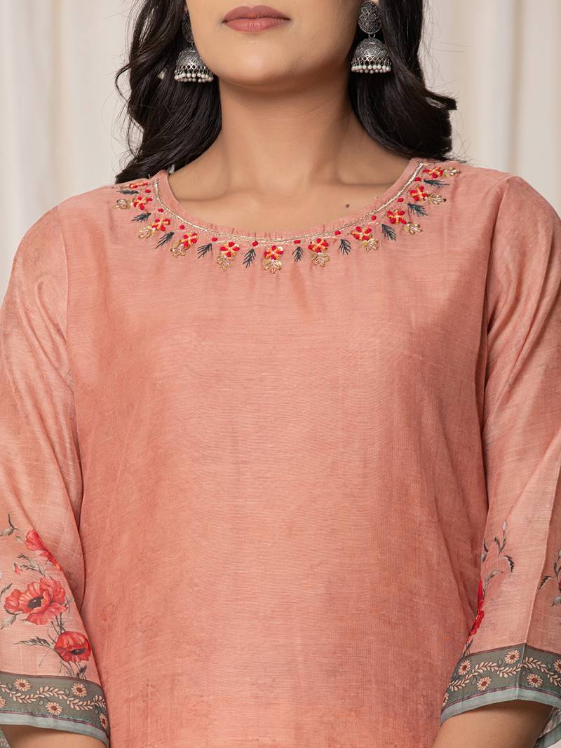 chanderi rust kurta dupatta set