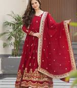 Amazing Maroon Sequins Embroidered Georgette Gown With Dupatta