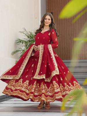 Amazing Maroon Sequins Embroidered Georgette Gown With Dupatta 3