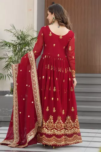 Amazing Maroon Sequins Embroidered Georgette Gown With Dupatta