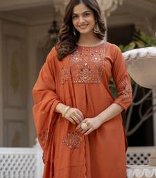 Orange Color Embroidery Sequins with Hand Work Viscose Silk Kurta pant Set