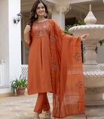 Orange Color Embroidery Sequins with Hand Work Viscose Silk Kurta pant Set