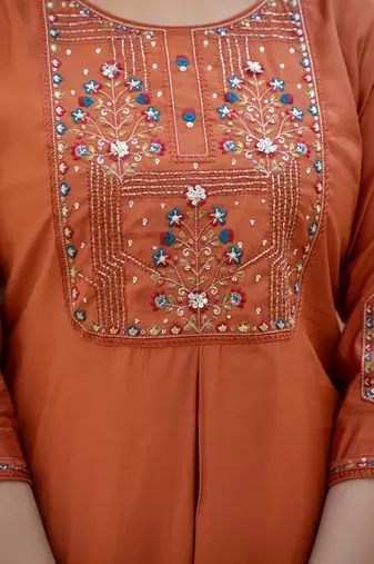 Orange Color Embroidery Sequins with Hand Work Viscose Silk Kurta Pent Set