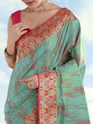 Sky blue color faux banarasi tissue silk blend paithani woven saree 3