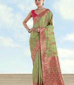Light green color faux banarasi tissue silk paithani woven saree