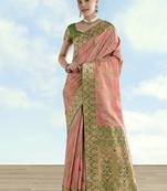 Light pink color faux banarasi tissue silk paithani woven saree