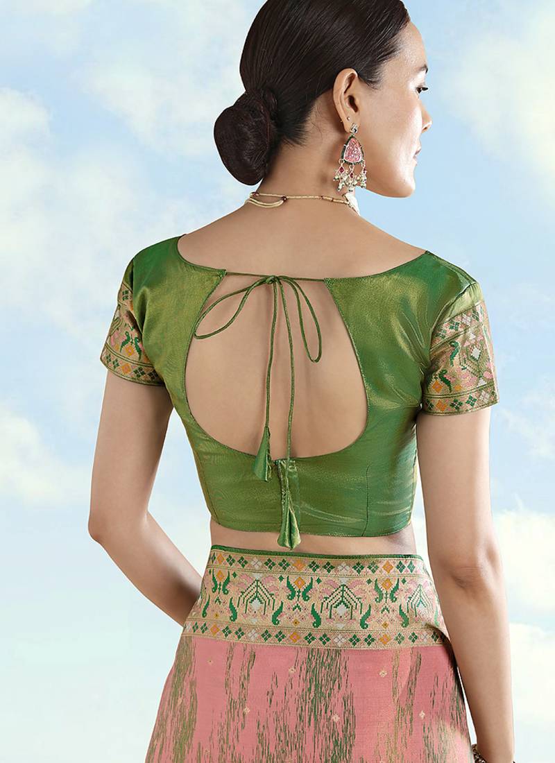 Light pink color faux banarasi tissue silk paithani woven saree