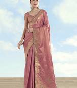 Light pink color paisley zari woven faux banarasi tissue silk saree
