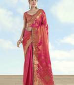Red color paisley zari woven faux banarasi tissue silk saree