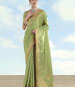 Parrot green color paisley zari woven faux banarasi tissue silksaree