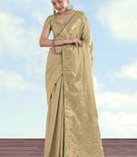Cream color paisley zari woven faux banarasi tissue silk saree