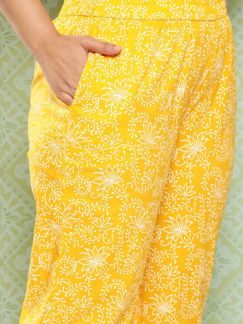 women blue yellow ethnic motifs pure cotton kurta with palazzo dupatta