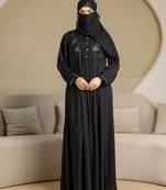 Black Satin Black Abaya Burqa with Hijab Islamic Wear with Hand Work Loose Fit Burqa