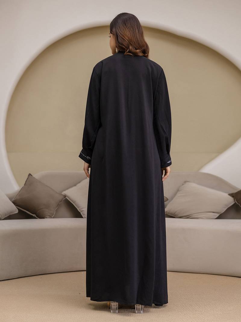 Black Satin Black Abaya Burqa with Hijab Islamic Wear with Hand Work Loose Fit Burqa