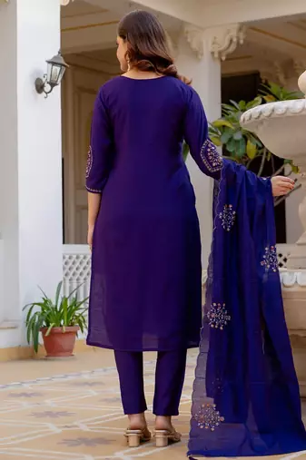 Blue Color Embroidery Sequins with Hand Work Viscose Silk Kurta Pent Set