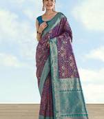 Purple faux banarasi silk saree with traditional paisley weaves