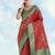 Red faux banarasi silk saree with traditional paisley weaves