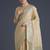 Cream faux banarasi satin silk saree with zari border and butti work