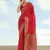 Red faux banarasi satin silk saree with zari border and butti work