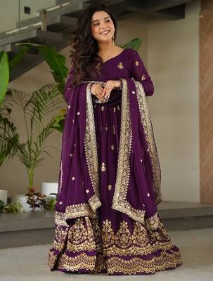 Gorgeous Purple Sequins Embroidered Georgette Gown With Dupatta 1