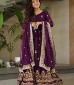 Gorgeous Purple Sequins Embroidered Georgette Gown With Dupatta