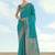 Turquoise faux banarasi satin silk saree with zari border and butti work