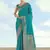 Turquoise faux banarasi satin silk saree with zari border and butti work
