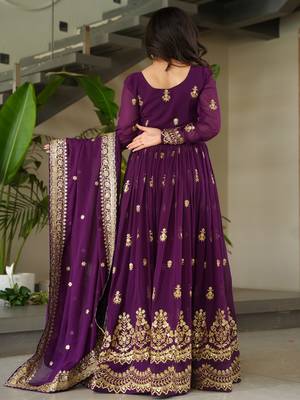 Gorgeous Purple Sequins Embroidered Georgette Gown With Dupatta 5