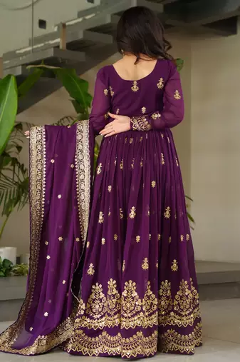Gorgeous Purple Sequins Embroidered Georgette Gown With Dupatta